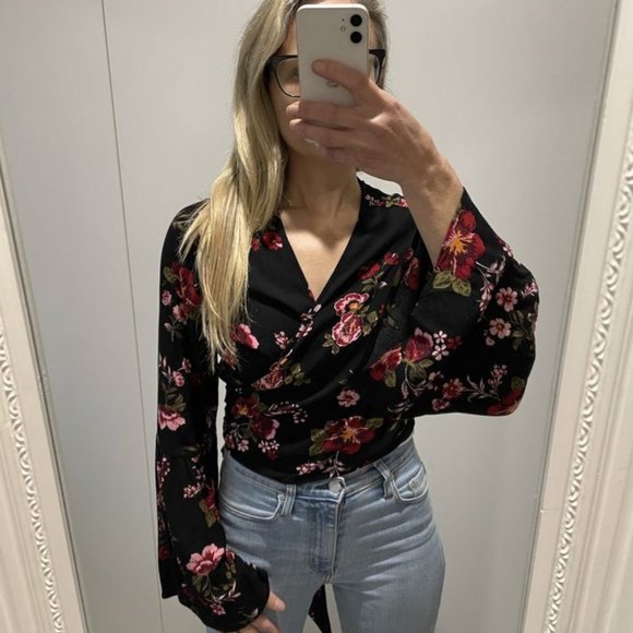 SMALL Cotton On Boho Floral Wrap Bell Long Sleeve - Picture 8 of 11